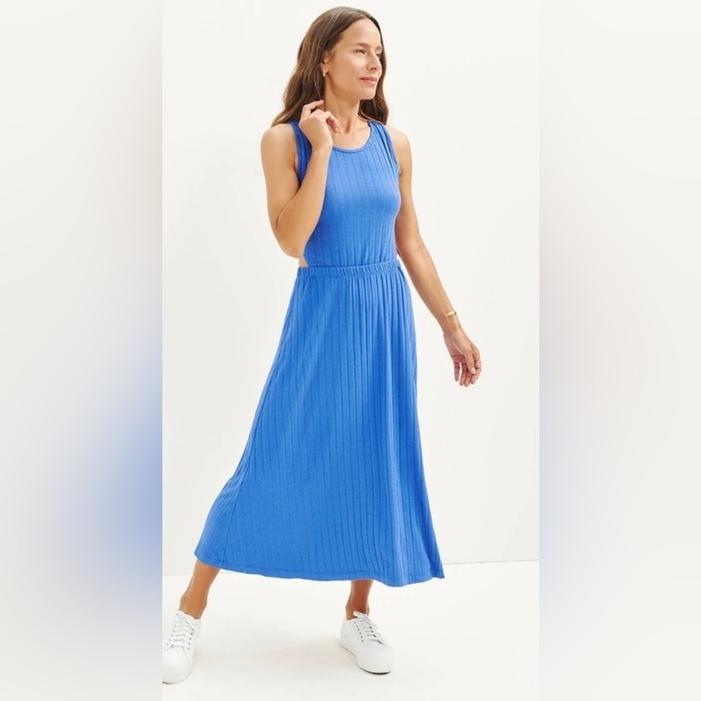 NWT - Amour Vert Kelly Ribbed Dress in Lapis Blue - Size L